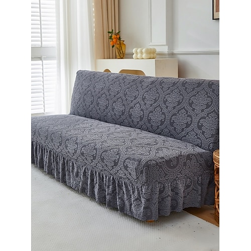 1 Stück hochelastischer Jacquard-Samt-Sofa-Schlafbezug im Rockstil, vollständig faltbar, armlos, mit integriertem Ganzjahres-Sofabezug für Wohnzimmer und Zuhause Image