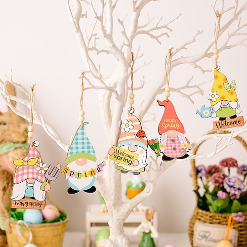 5er-Packung gesichtslose Holzpuppen als Osterornamente, kreative, handbemalte Rudolph-Hängedekoration für Ostern, frühlingshafte Wohnaccessoires Image