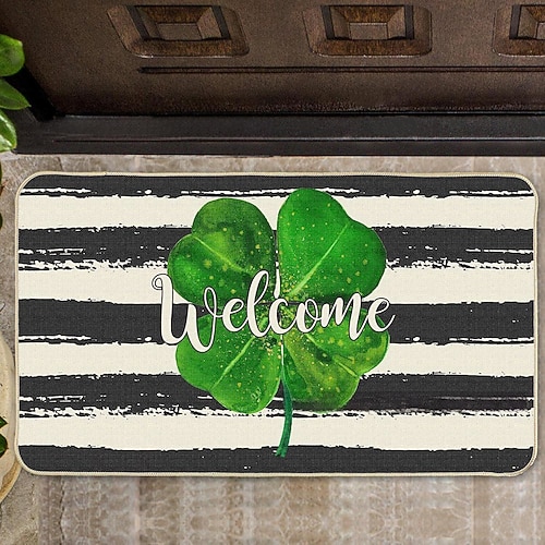 Fußmatte zum St. Patrick's Day, irisches vierblättriges Kleeblatt-Design, Eingangsmatte, festlicher grüner Kleeblatt-Türteppich für die Feierlichkeiten zum St. Patrick's Day. Image
