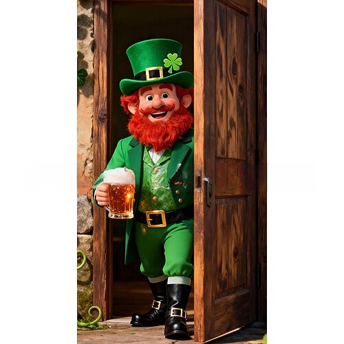 Türdekoration zum St. Patrick's Day: Flagge, grünes vierblättriges Kleeblatt für die Veranda, Stoff für festliche Türdekoration zum Feiertag, Dekoration zum St. Patrick's Day. Image