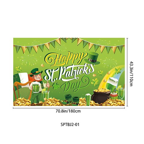 Grünes irisches Banner zum St. Patrick's Day, Kleeblatt Koboldmotiv, Gartenparty-Dekoration, Fotohintergrundstoff, goldene Akzente für die Feier zum St. Patrick's Day. Image