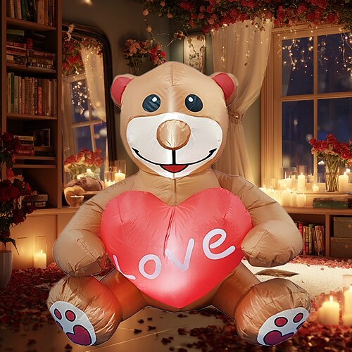 Aufblasbare Valentinstagsdekoration (1,2 m/4 Fuß) mit LED-Beleuchtung, Herzbär, für drinnen und draußen, Hochzeit, Heiratsantrag, Feiertage, Wohnzimmer, Schlafzimmer, Hof, Rasen, Garten – Image