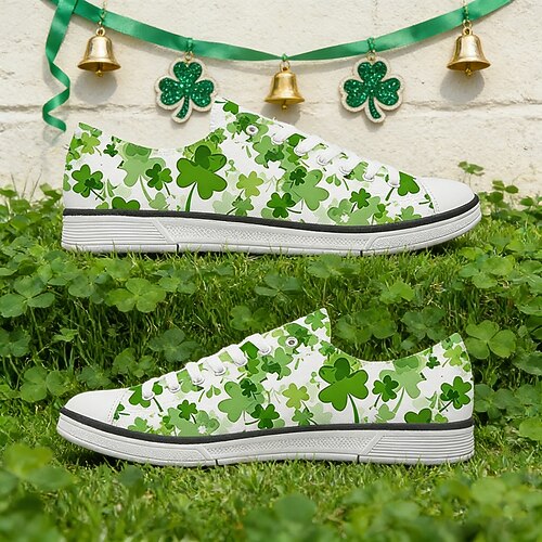 Damen-Sneaker zum St. Patrick's Day mit Kleeblattmuster – bequeme Schnürschuhe aus Canvas für Paraden, Festivals und Freizeit. Image