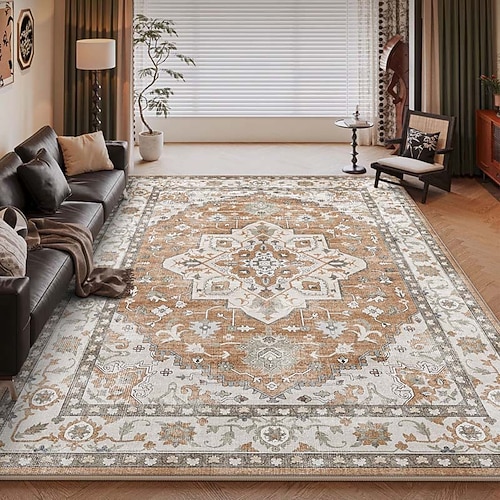 Amerikanischer Vintage-Teppich fürs Wohnzimmer, pflegeleichter Kunstkaschmirteppich, strapazierfähig, weich und komfortabel, ideal für Zuhause, stilvoller und praktischer Teppich Image