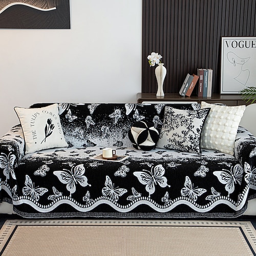 Elegante Sofadecke mit Schmetterlingsmuster, dekorativ eingefasster, moderner Sofabezug aus Polyester für Erwachsene Für alle, die ihr Zuhause lieben – ideal als Einzugsgeschenk oder saisonale Image
