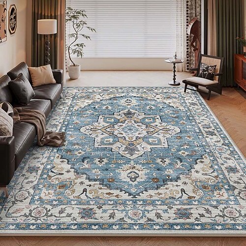 Amerikanischer Vintage-Teppich fürs Wohnzimmer, pflegeleichter Kunstkaschmirteppich, strapazierfähig, weich und komfortabel, ideal für Zuhause, stilvoller und praktischer Teppich Image