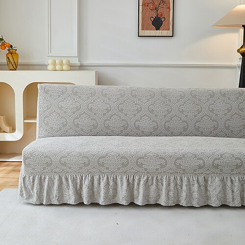 Zwei verschiedene Größen Jacquard-Stoff-Sofaüberzug ohne Armlehnen mit Volantsaum, dehnbarer Schutzbezug für Sofa, Bank und als Dekoration für das neue Jahr Image