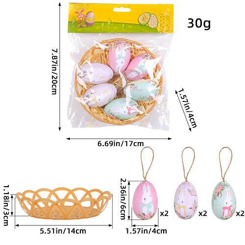 Osterhasen-Eier-Hängeornamente, kreativ geflochtener Korb mit bunten Eiern, Frühlingsdeko, perfekt für Osterdekoration und festliche Wohnaccessoires Image
