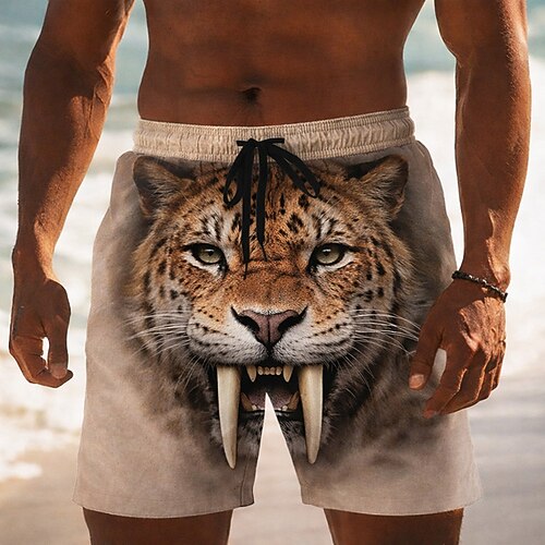 Herren Tiermotiv Leopard Bär Badehosen Badeshorts Boardshorts Mittlere Taille Lustig Hawaiianisch Strandurlaub Seitentaschen Netzfutter Elastischer Kordelzug in der Taille Designer Bekleidung Image