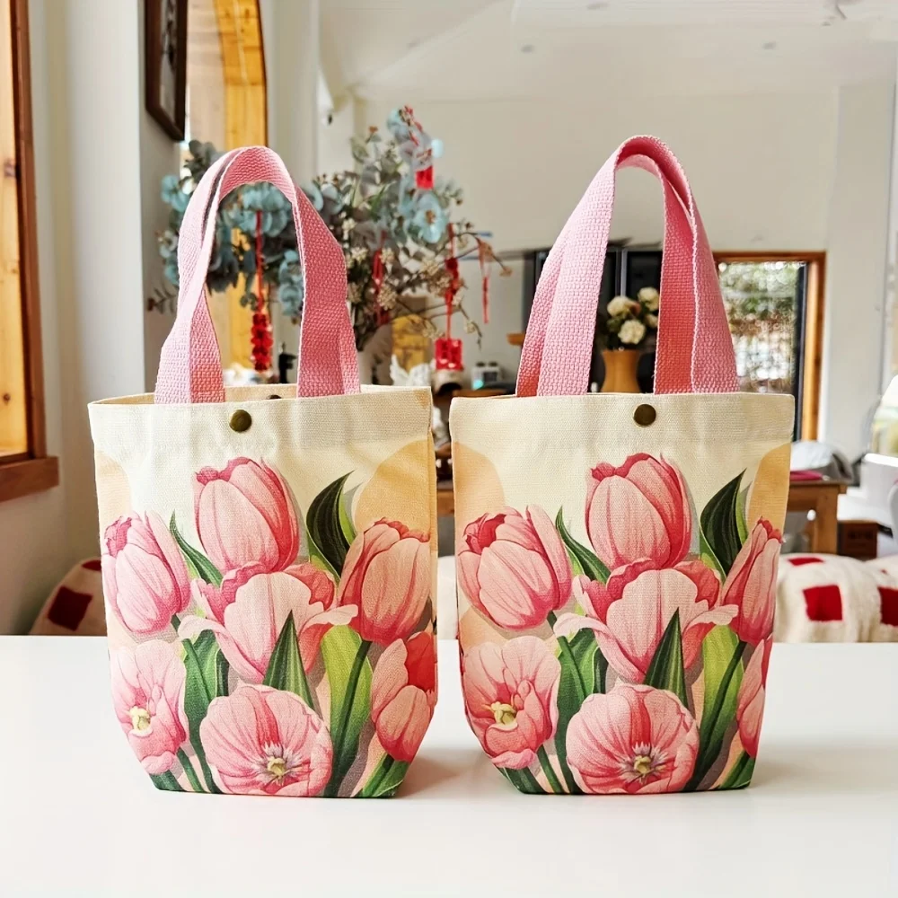 2025 neue Ins Retro-Tulpenblume-Leinentasche, lässige Umhängetasche, Stofftasche, Handtasche Image