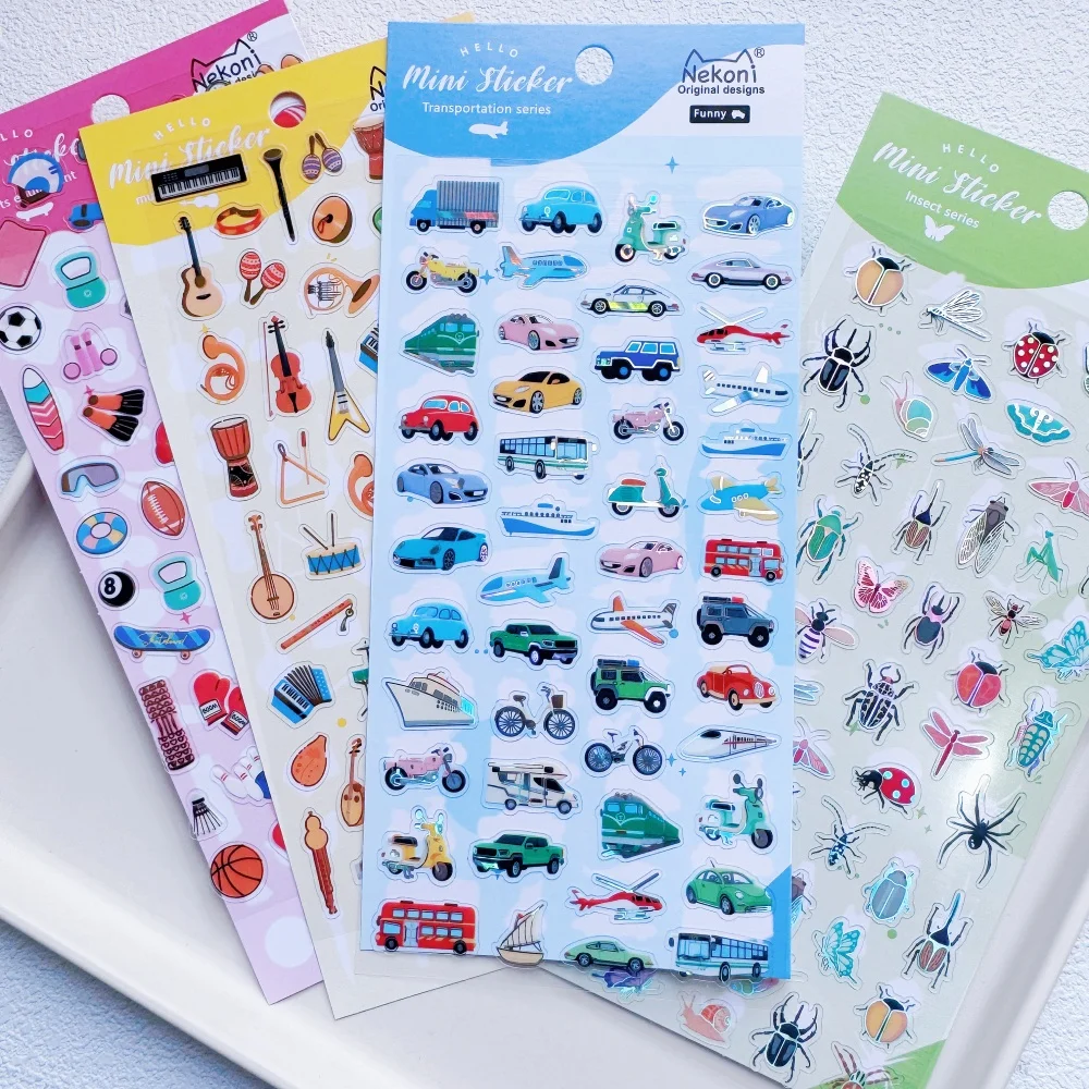 NEKONI Nette Instrument Autos Insekt Vergoldung Aufkleber Scrapbooking DIY Journaling Schreibwaren Tagebuch Nette Aufkleber Schule Liefert Image