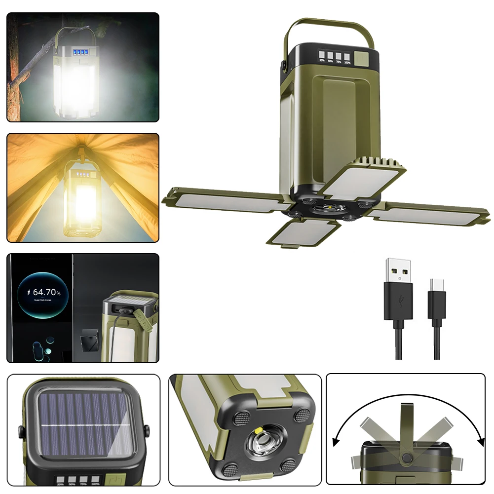 Wiederaufladbare Laterne Power Bank Solar Camping Laterne Tragbare Taschenlampe LED Zelt Licht für Camping Wandern Angeln Image