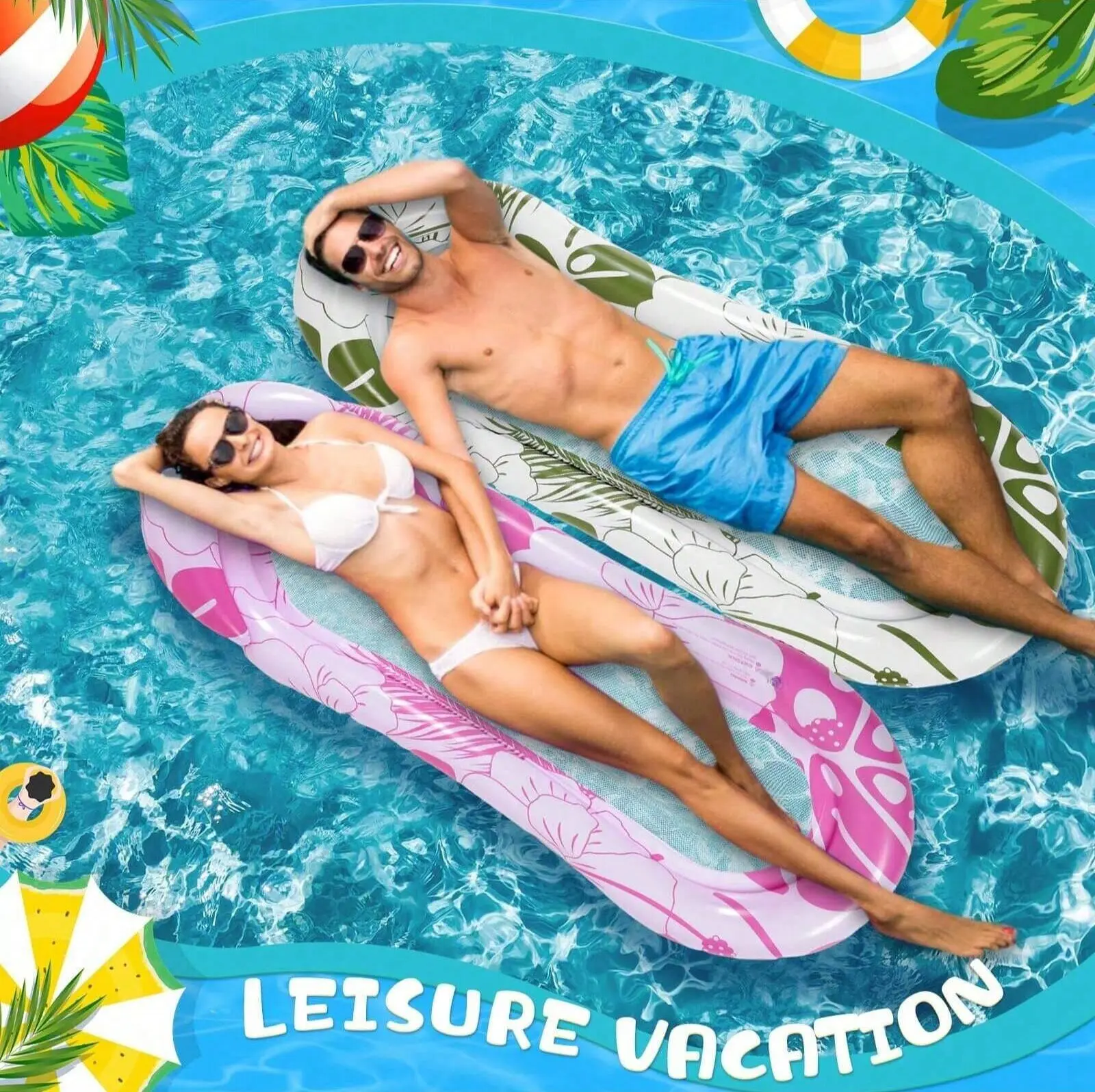 1 Stück aufblasbarer Wassermatten-Schwimmer, schwimmendes Floß für Schwimmbad, Strand und See, ultimative bequeme Liegematratze, Insel Image