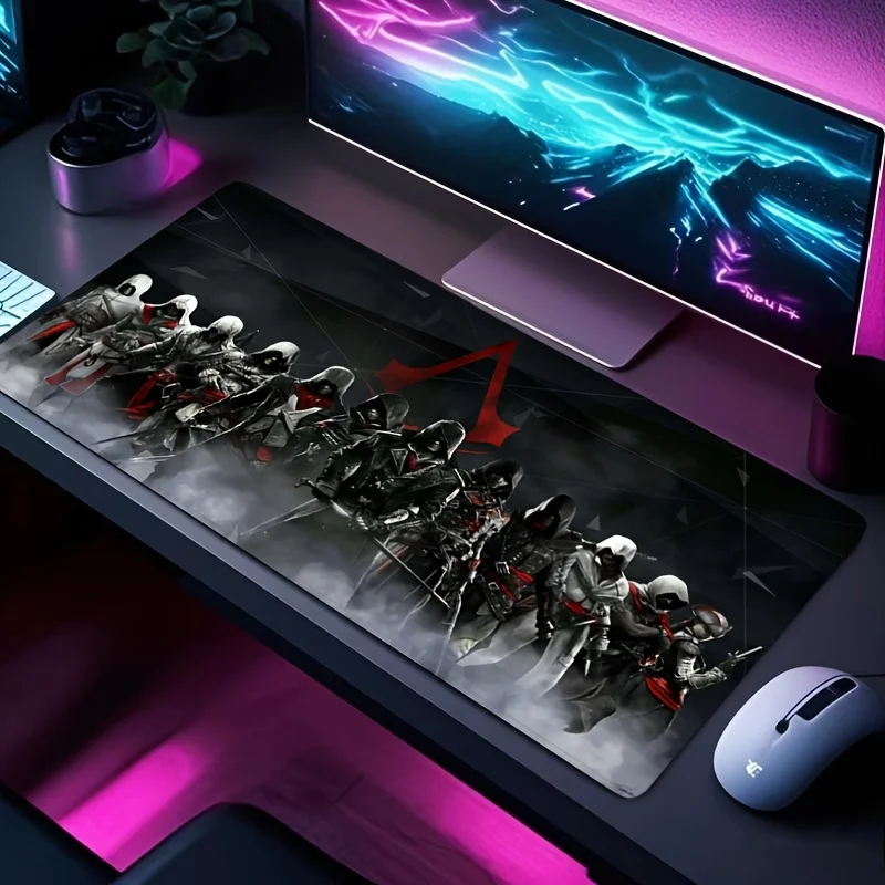 XXL Gothic Stealth Character Mauspad – große ergonomische Schreibtischunterlage mit rutschfester Basis, Dark Fantasy Assassin Design, 89,92 x 39,88 Image