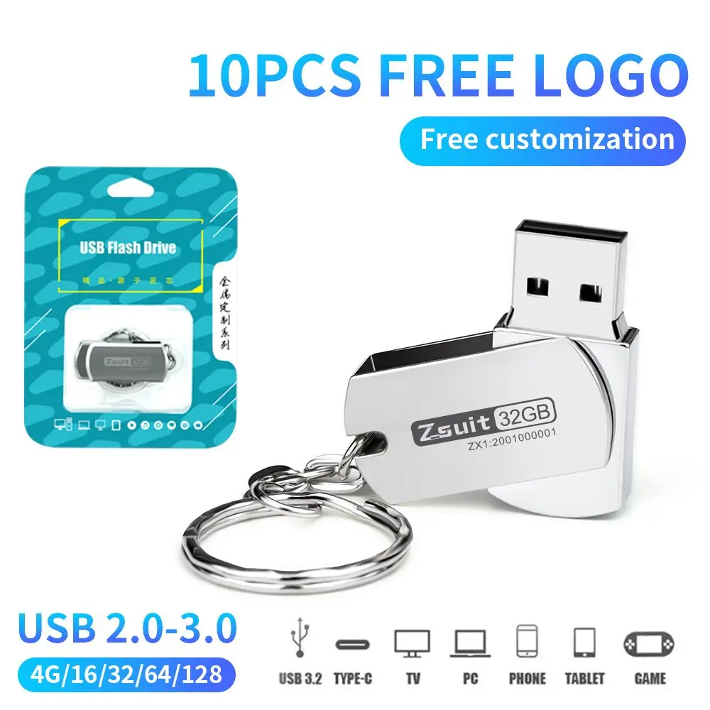 (plus de 10 pièces Logo gratuit) clé USB en métal 4G 8G 32G clé USB 64 go mémoire haute vitesse clé USB étanche clé USB 1 pièces 128g