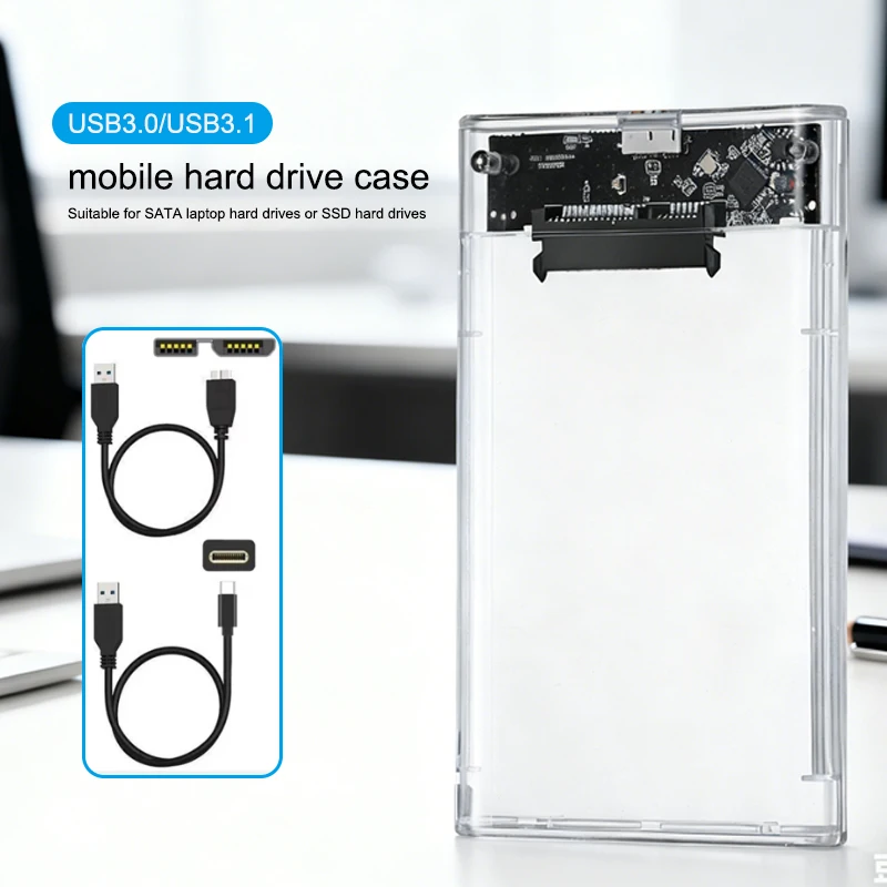 USB 3.0 HDD-Gehäuse 2,5 SATA SSD Externes Festplattengehäuse 5 Gbit/s Übertragungsgeschwindigkeit Klare Festplattenboxen Werkzeugloses Datenkabel vom Typ C Image