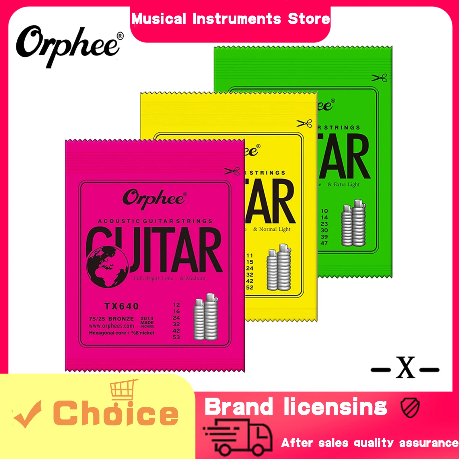Corde per chitarra acustica Orphee in acciaio al carbonio con nucleo esagonale, parti per chitarra per strumenti a corda, tono brillante, corde per chitarra folk