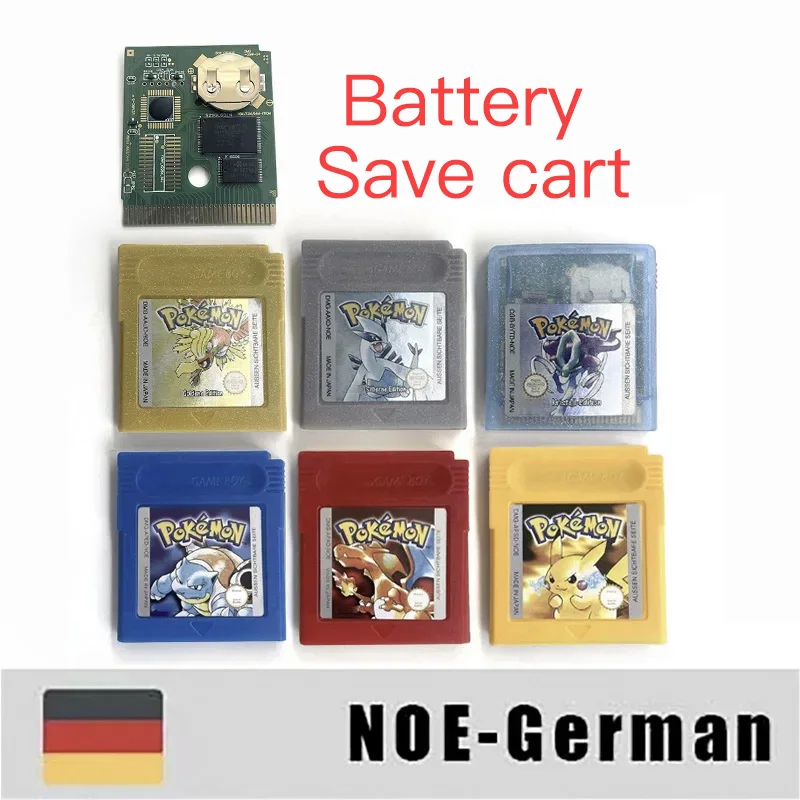 GBC GAME NOE German Battery save Pokemon Rot Blau Goldene Silverne Kristall Gelb 16-bit Game Video Game Cartridge Console Card Image