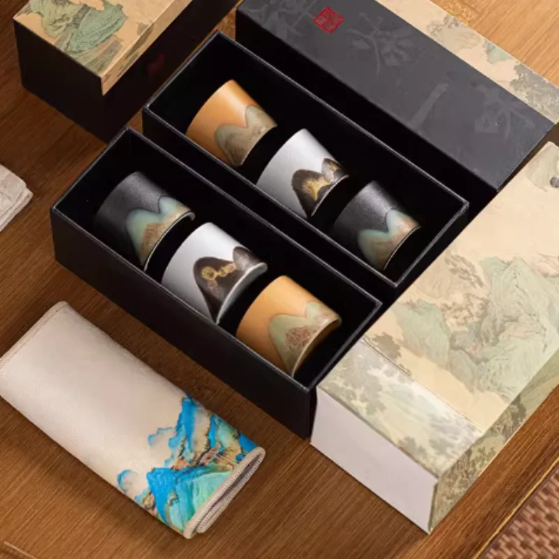 Tea cup, Chinese ceramic retro master cup, single cup household tea cup, distant mountain tea set, gift giving