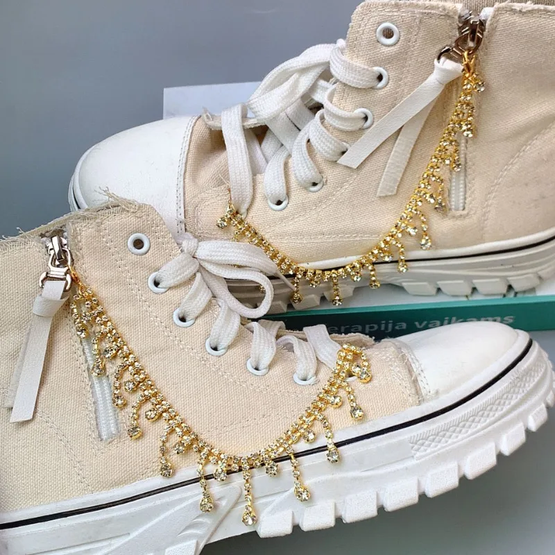 Gold Silber Quasten Kette Sneaker Dekorationen Mode glänzende Diamant Knöchel kette Luxus Strass Kette Schuh Charms für Sneaker