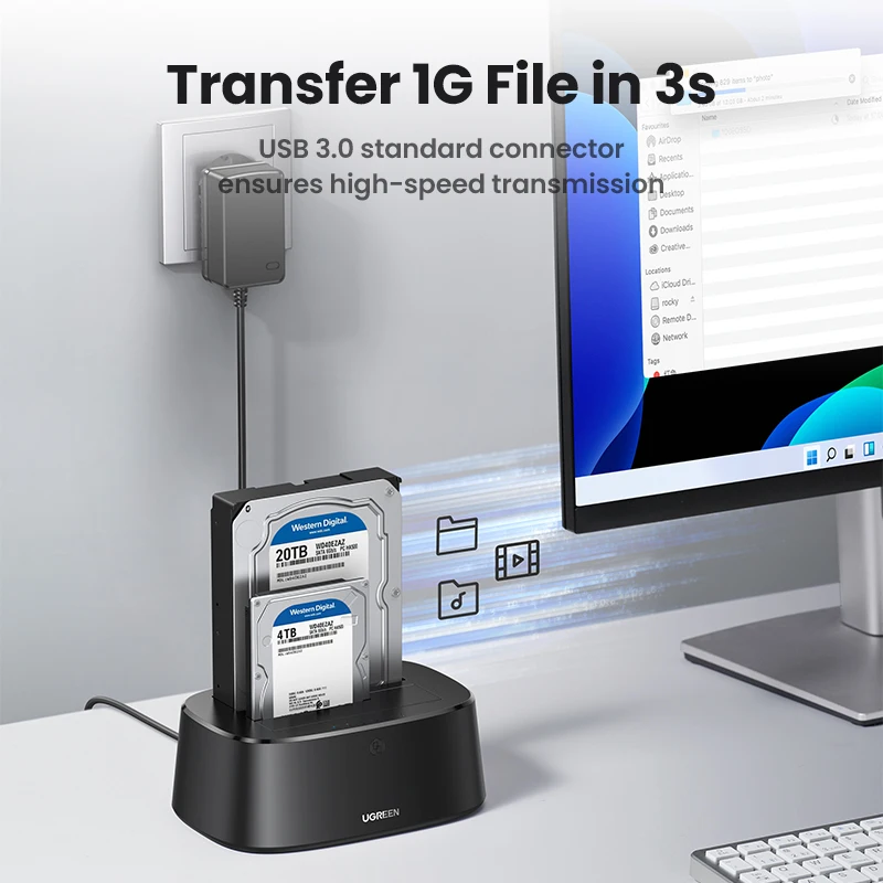 UGREEN Docking station per HDD Dual Bay Adattatore da SATA a USB 3.0 per 2.5 3.5 Custodia per disco SSD Dock Custodia per disco rigido Docking station