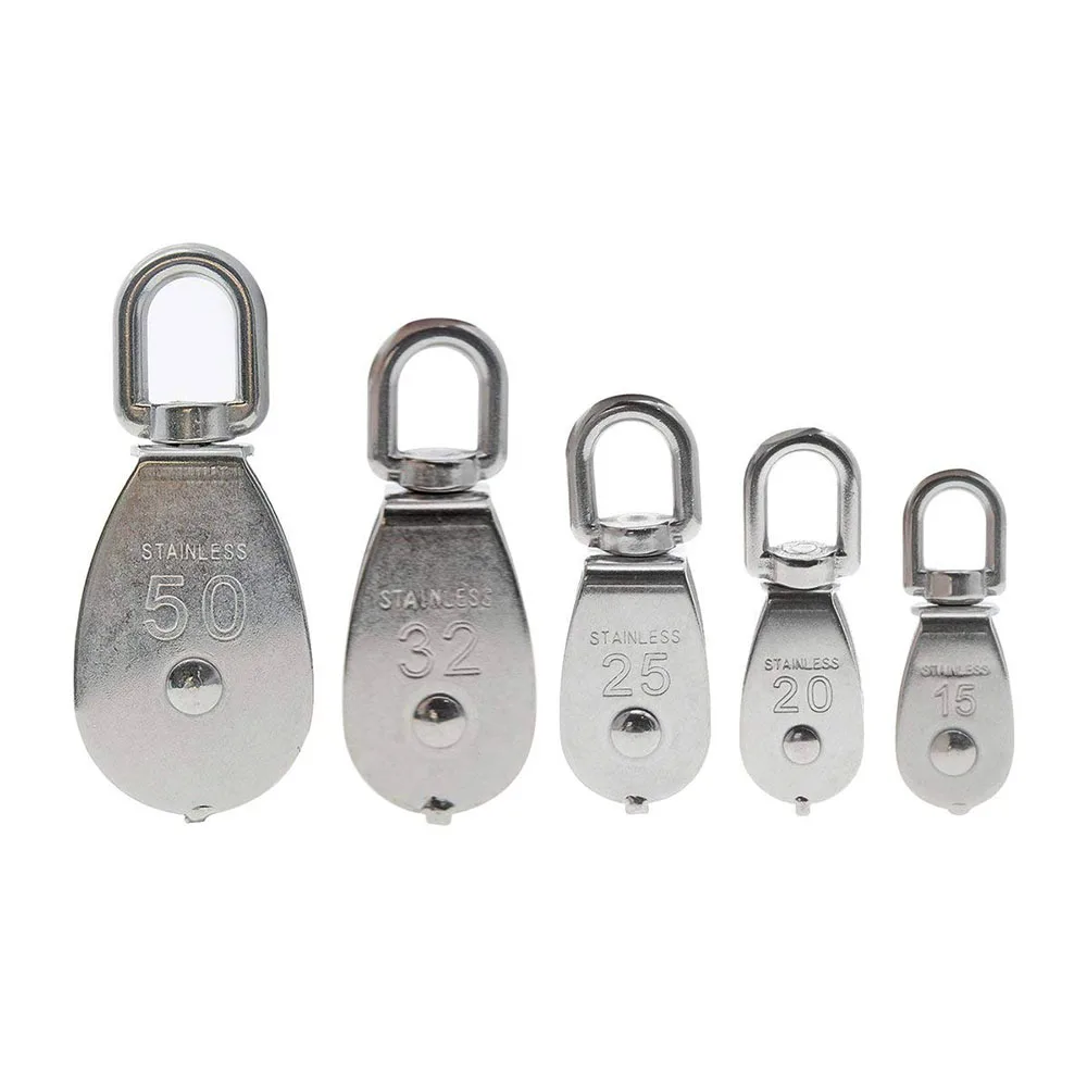 Einzelner Flaschenzug, Flaschenzug aus Edelstahl 304, Mehrzweck-Kabelrolle zum Aufhängen von Abschleppzubehör für Drahtseile Image