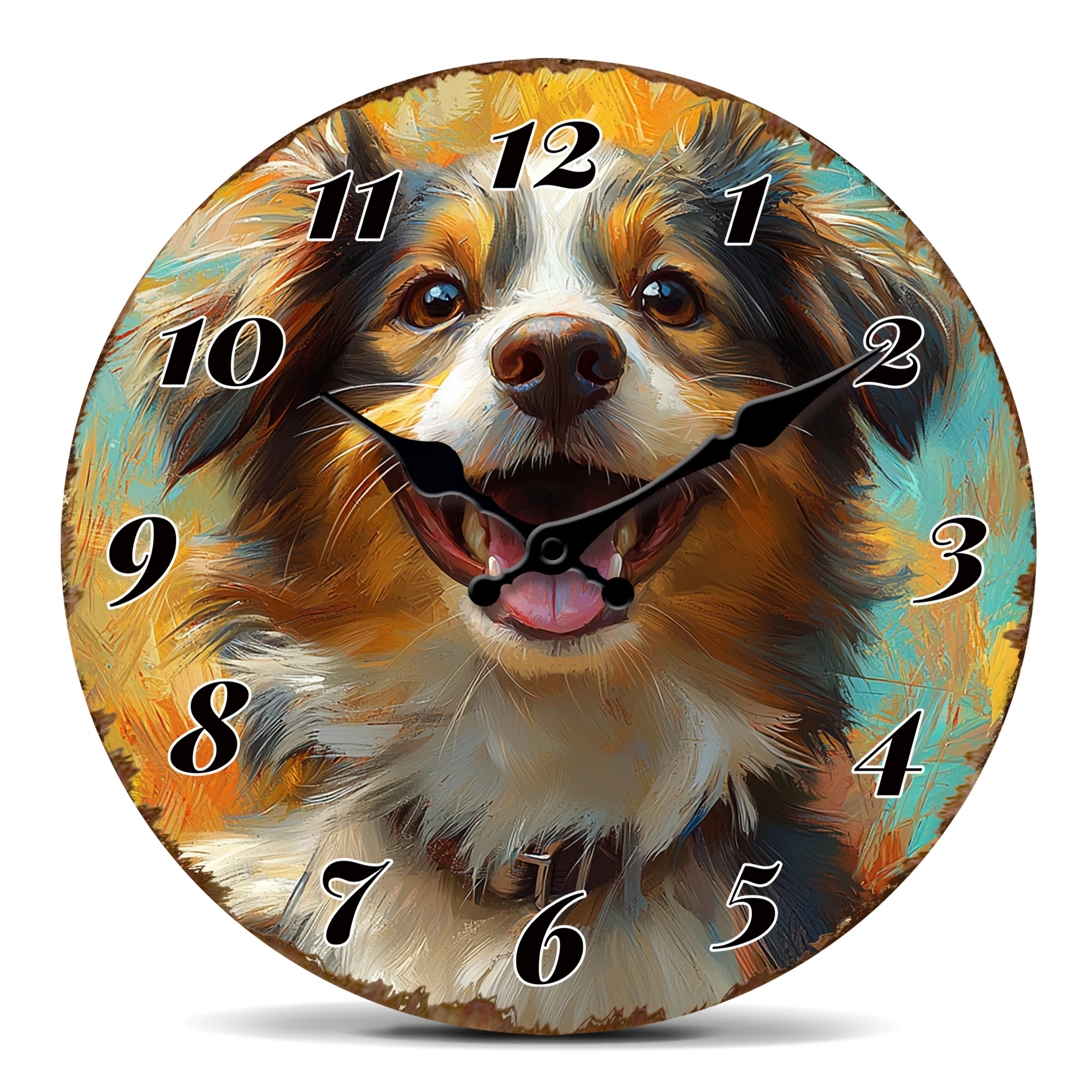 Happy Dog Portrait-Wanduhr: Bunt bemaltes Design, dekorative Uhr für Haustierliebhaber für Zuhause, Geschenkidee mit Vintage-Wandkunst Image