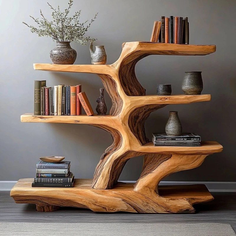 Wabi Sand Wind Natural Edge Massivholz Bogu Regal Wohnzimmer Teestube Arbeitszimmer Einfaches Lagerregal Ausstellungsregal Image