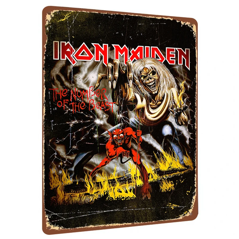 Iron Maiden The Number of the Beast Album Cover Art Metallblechschild Vintage Wanddekoration für Musikfans