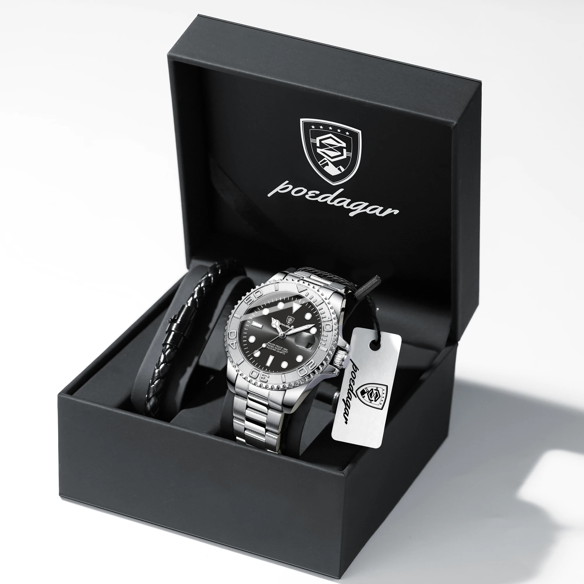 POEDAGAR Business herren Armbanduhr Edelstahl Datum Quarz Mode Uhren Für Mann Wasserdicht Leucht Luxus Männliche Uhr + Box Image