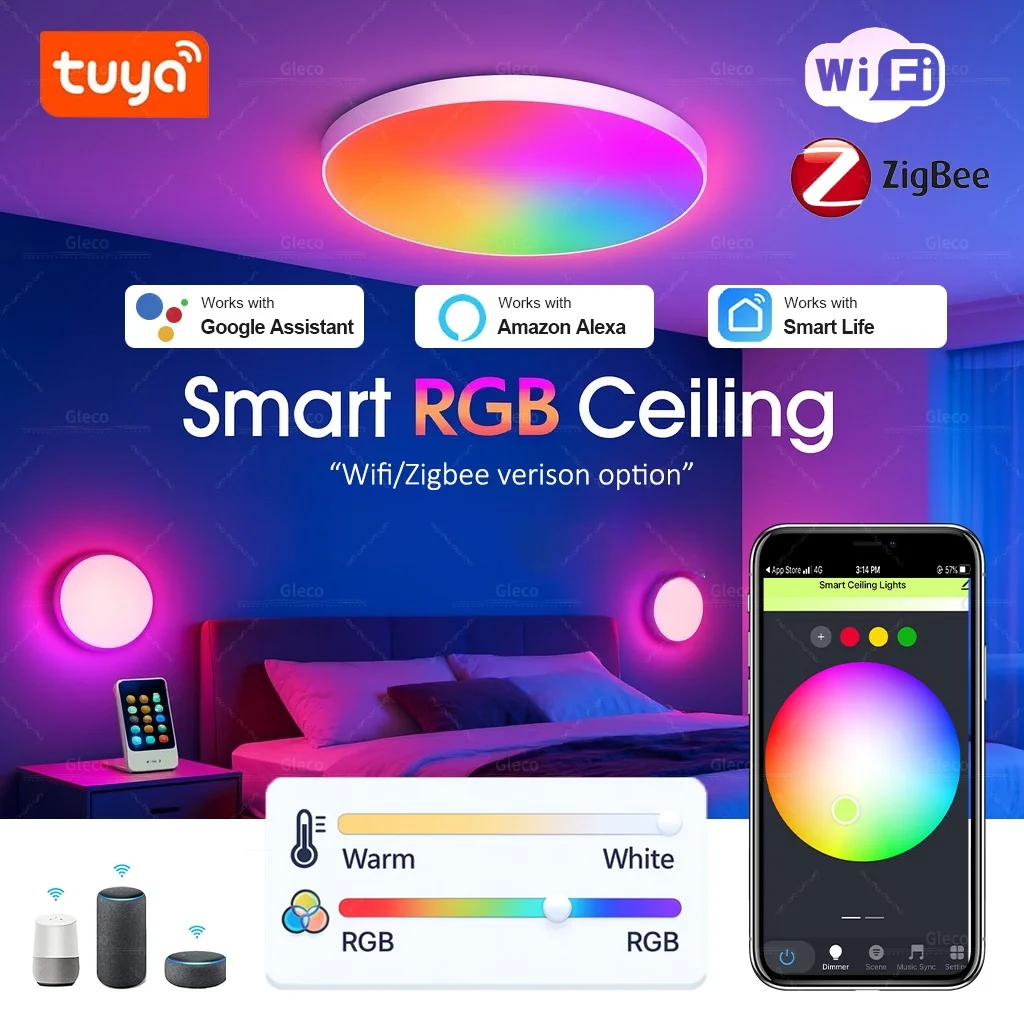 Tuya Wifi/Zigbee Decke Licht RGBCW Led-deckenleuchte Wohnzimmer Dekoration Smart Lampe Für Smart Leben APP Alexa Google hause
