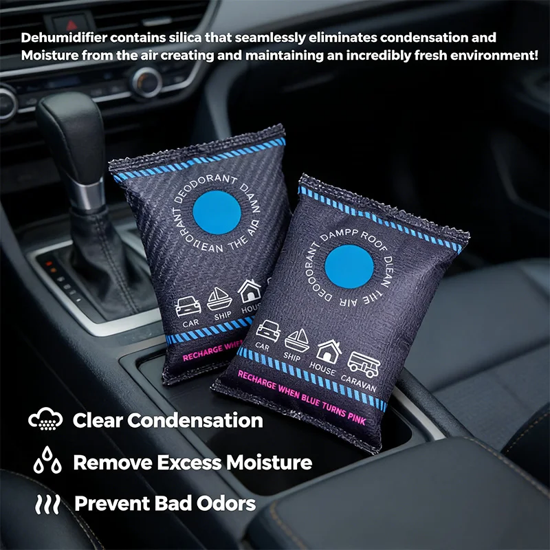 1 Stück farbwechselnder Feuchtigkeitsabsorberbeutel, wiederverwendbarer Luftentfeuchter für Auto/Schrank/Keller/Garage/Garderobe verhindert Schimmel und Gerüche Image