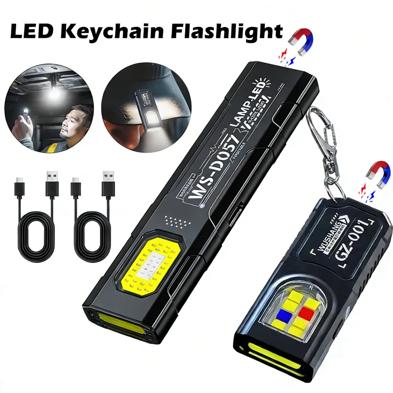 Leistungsstarke Mini-COB-LED-Schlüsselanhänger-Taschenlampe, USB wiederaufladbar, hängendes Arbeitslicht, wasserdichter Schlüsselanhänger, Camping, Wandern, Taschenlampe Image