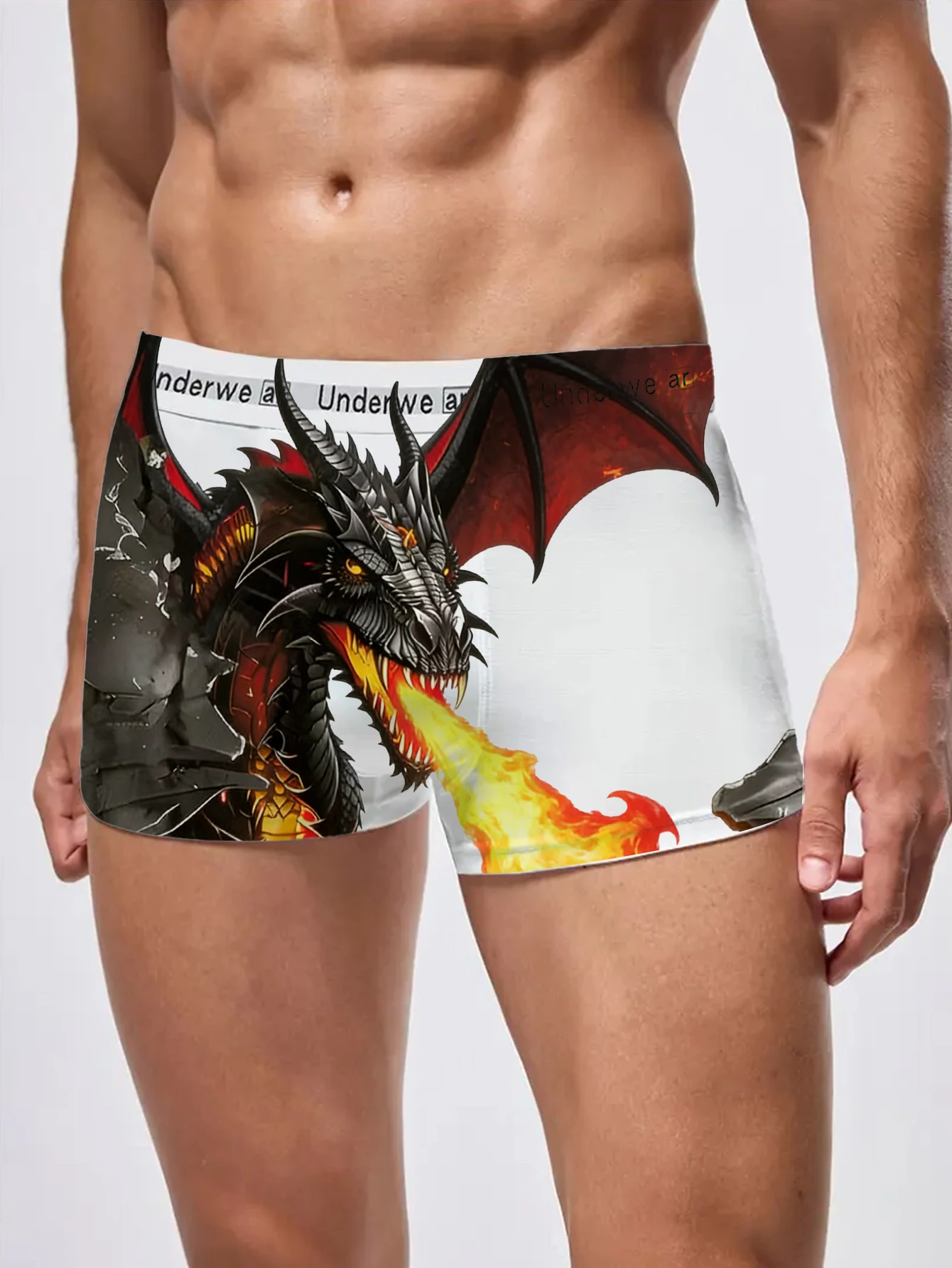 Boxershorts für aktive Männer, großflächige Tiergrafiken-Unterwäsche-Shorts mit Drachenmustern, gemütliche mittlere Stretch-Passform Image