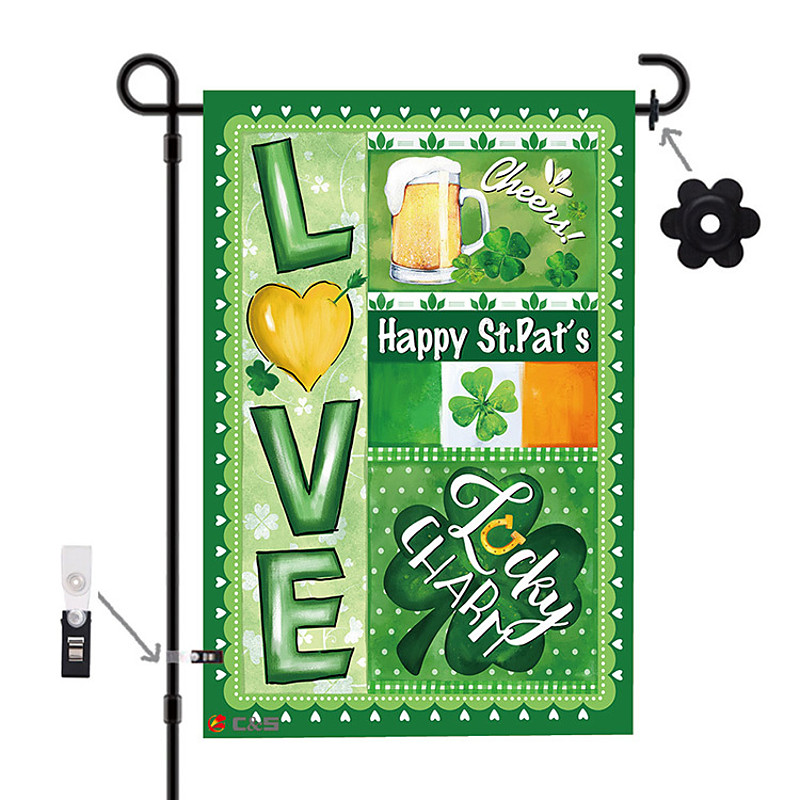 St Patrick's Day Garden Flag, Spring Yard Decoration, Irish Shamrock Design, Holiday Party Flag for Outdoor Garden, St. Patrick's Day Festival Decor.