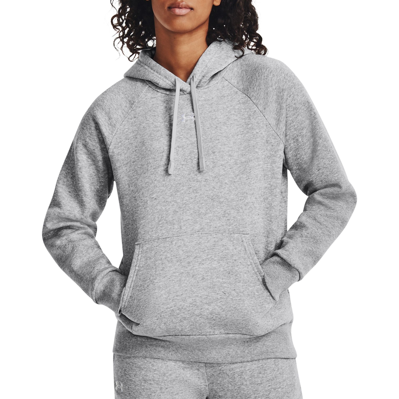 Under Armour Women's Rival Fleece Hoodie (Size L) Mod Gray Light Heather/White, Cotton,Polyester