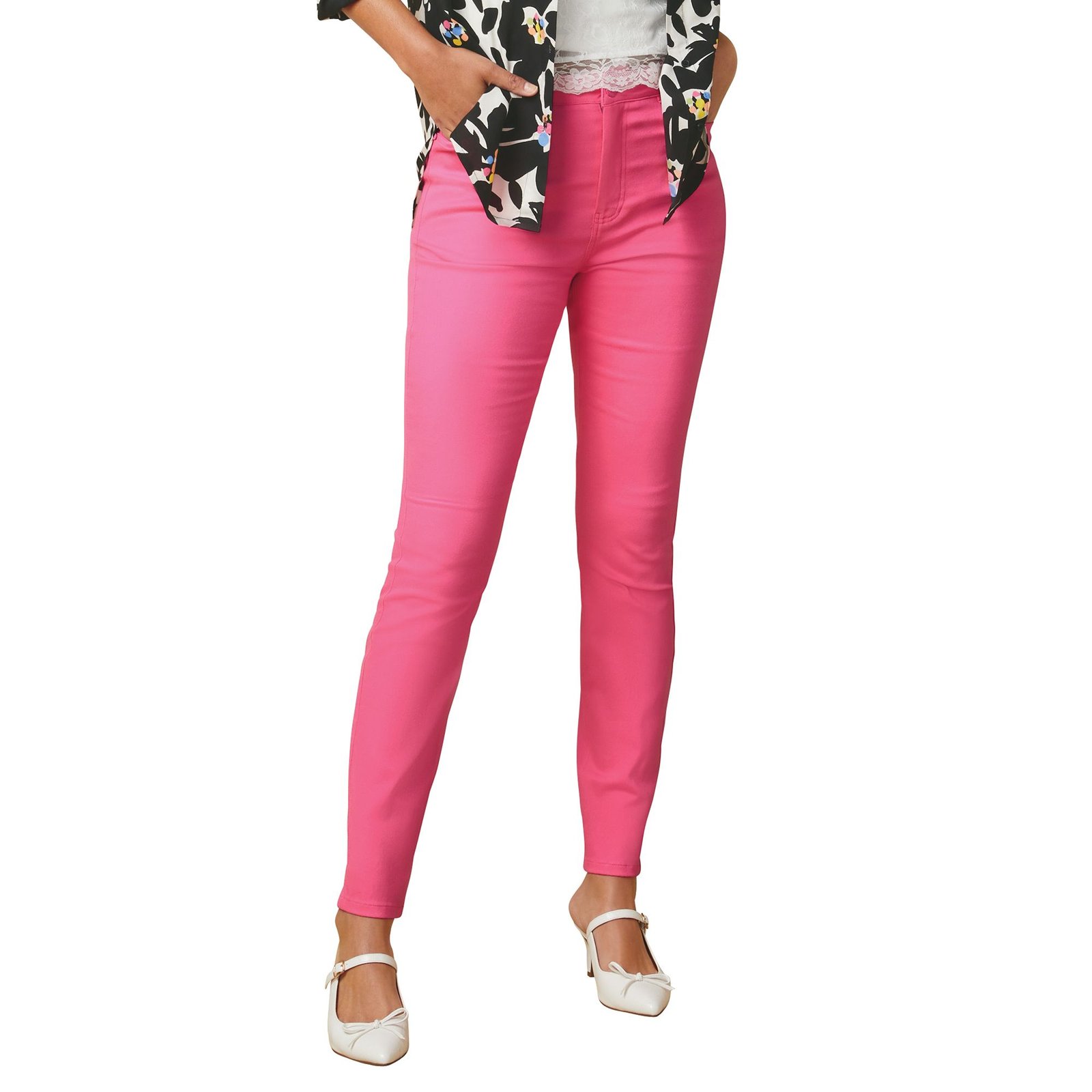 Masseys High-Rise Colored Skinny Jean (Size 24W) Rose Pink, Cotton,Spandex