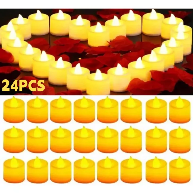 Candele a LED da 24 pezzi Candele senza fiamma alimentate a batteria, 200+ ore Candele a LED elettriche finte Luci da tè