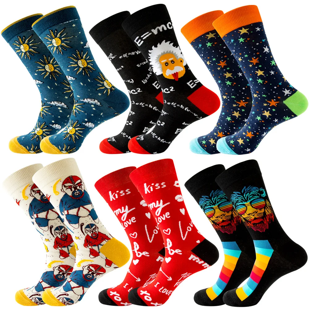 1 paar Neue Glückliche Herren Socken Frauen Neuheit Cartoon Socke Gekämmte Baumwolle Lustige männer Große Größe Crew Hip Hop dicke Lange Socken