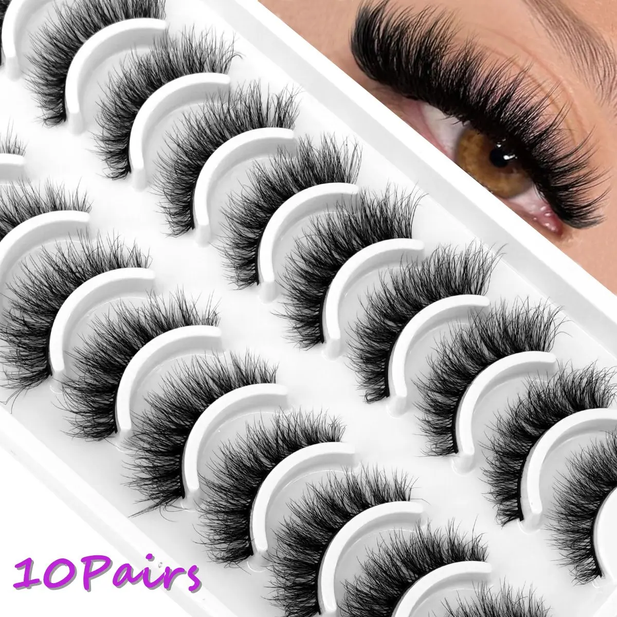 Neue 10 Paar 3D-Faux-Nerzwimpern, flauschig, weich, voll dick, dünn, natürlich, lange falsche Wimpern, lockige Wimpern, Großhandelswimpern Image