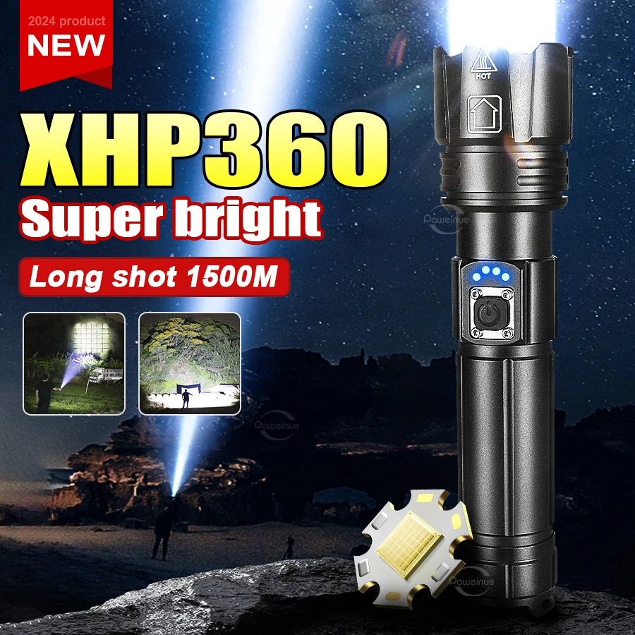 Hochleistungs-LED-Taschenlampe, 3000 lm, wiederaufladbar, Taschenlampe mit starkem Licht, Legierung, wasserdicht, zoombar, ideal für Notfall-Camping Image