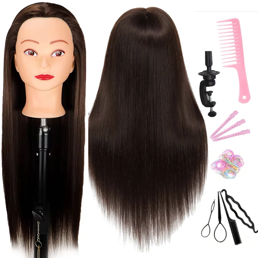 26 Zoll/65 cm Haar Styling Mannequin Kopf Puppenkopf Echthaar für Friseur Praxis Haar und Make-up mit kostenloser Klemme Image