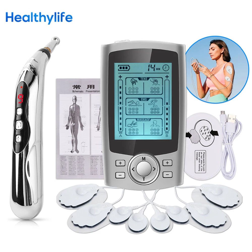 Elektrisches Massageinstrument EMS Spannmaschine Impulsmassagegerät Tens Akupunktur Elektrischer Muskelstimulator für Nacken Rücken Körper Image