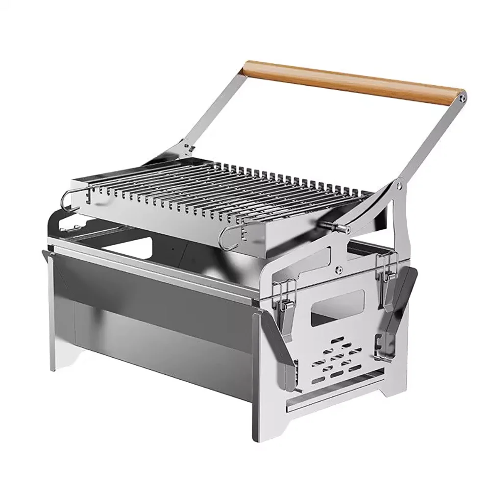 Rotierender Grill mit Klappfunktion, tragbarer Outdoor-Grill aus Edelstahl für Garten und Camping, leicht zu reinigen, um 180 Grad drehbar Image