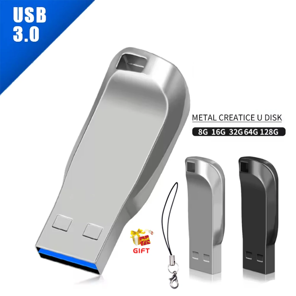 Hohe Geschwindigkeit ​ ​ USB 3.0-Flash-Laufwerk, Mini-Metall, 128 GB, Schwarz, Silber, PenDrive, echte Kapazität, Daumen-Schlüsselanhänger, Memory Stick, Geschenklaufwerk 64 G Image