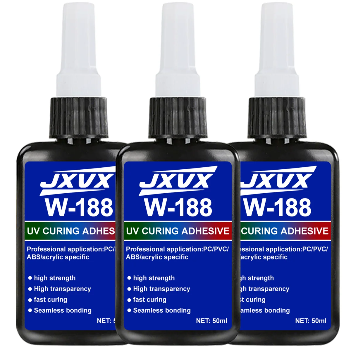 JXVX 50 g Der neue hochfeste UV-härtete Harz-Klebstoff W-188, der für DIY-Prozesse zum Binden und Schweißen von Glas, Metallen, Keramik und ABS geeignet ist. Inklusive UV-härtenden Lampen, 1-3 Stücke. Image