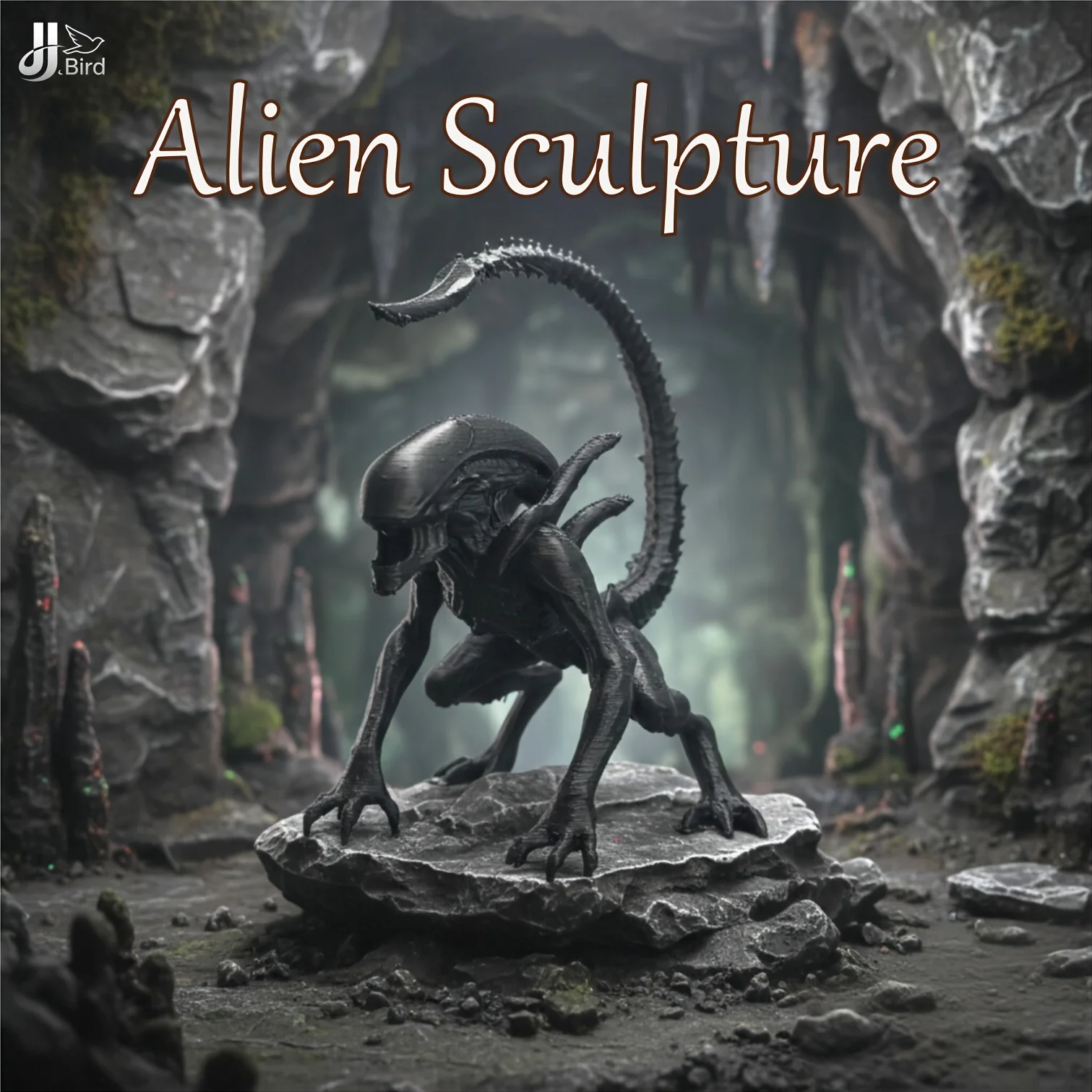 Eine schwarze Alien-Modellierungsornamente im Sci-Fi-Stil, Desktop-Dekoration von Hand, Sammlung von Science-Fiction-Enthusiasten Image