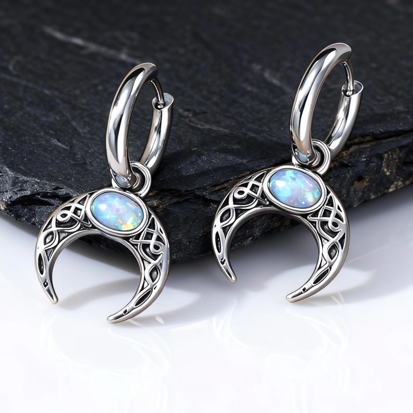 Retro-Wikinger-Creolen für Männer und Jungen, Mond-Creolen aus Edelstahlharz, neues Modeschmuck-Geschenk Image