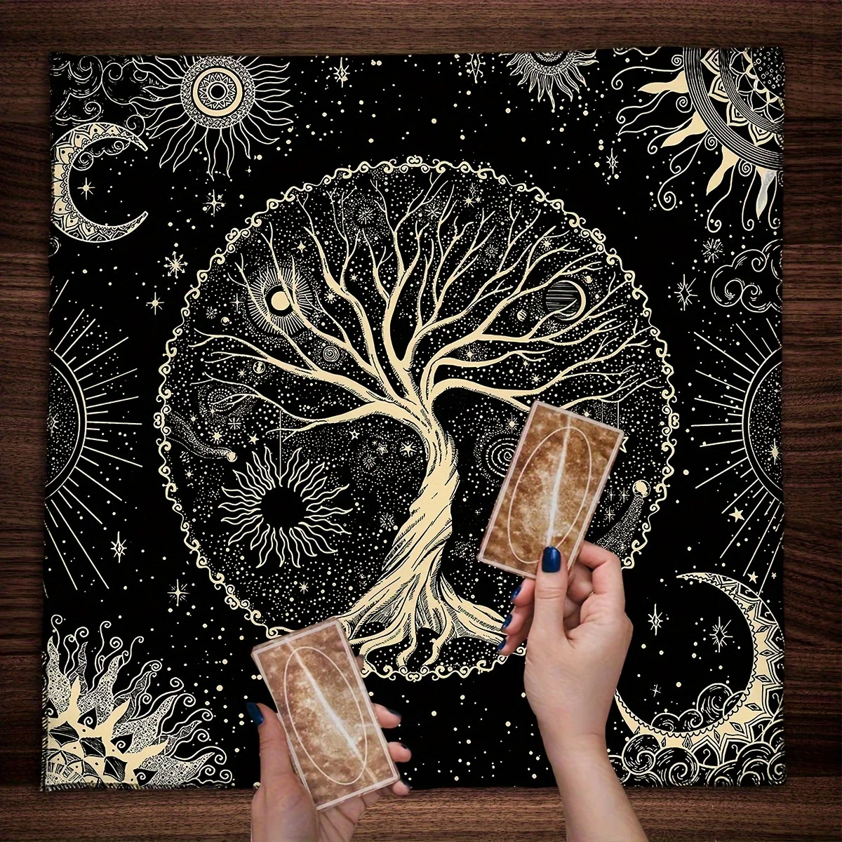 VIKAMA Tarot-Karte, Tischdecke, Baum des Lebens, Tarot-Wahrsagerei-Tuch, Altartuch, Raumdekoration, Wahrsagematte, Heimdekoration Image