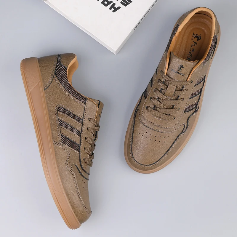 Britischer Stil, Leder-Sportschuhe für Herren, große Größe 48, Herren-Skateboard-Schuhe, hochwertige, rutschfeste, lässige Turnschuhe, Herren-Trainer